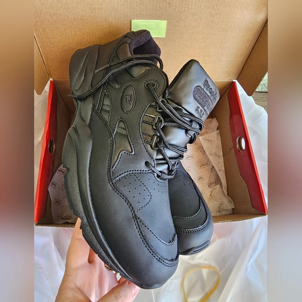 Propet Men's Black Leather Sneakers - Picture 9 of 12